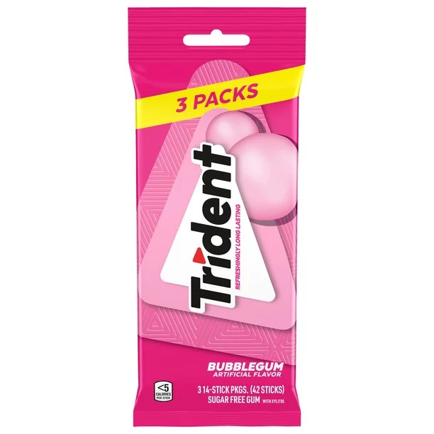Trident Bubblegum Sugar Free Gum, 3 Packs of 14 Pieces (42 Total Pieces) | Walmart (US)