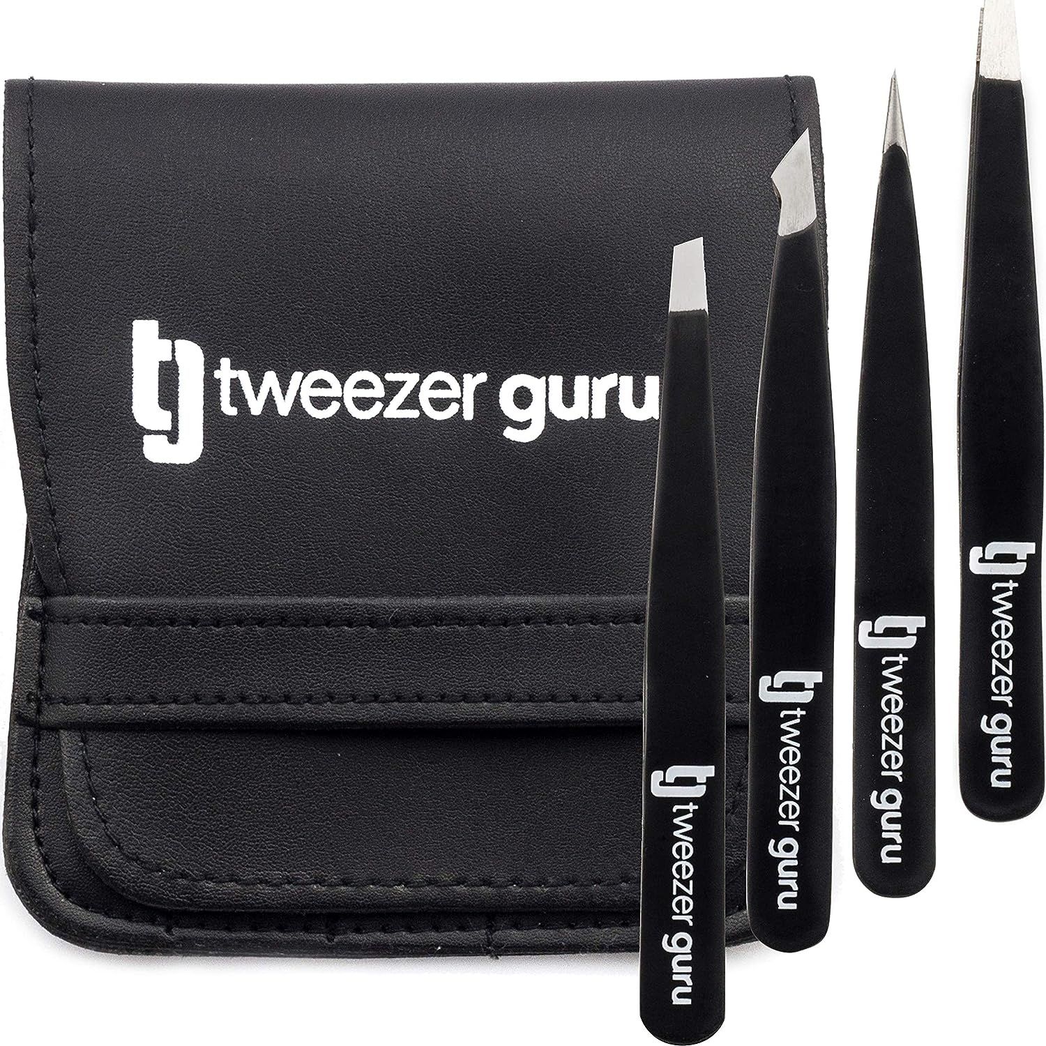 Tweezer Guru Eyebrow Tweezer Set (4-Piece) for Women & Men - Professional Slant and Pointed Tweez... | Amazon (US)