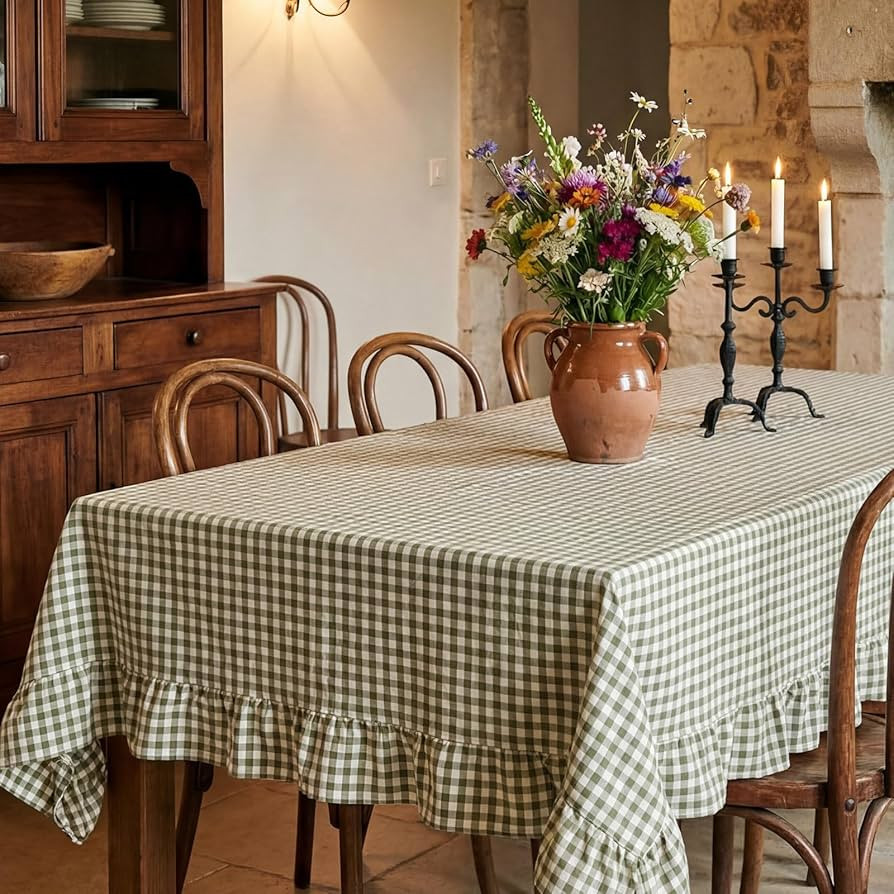Sage Green Plaid Ruffled Table Cloth Cotton Linen Rectangle Gingham Tablecloth Farmhouse Vintage ... | Amazon (CA)
