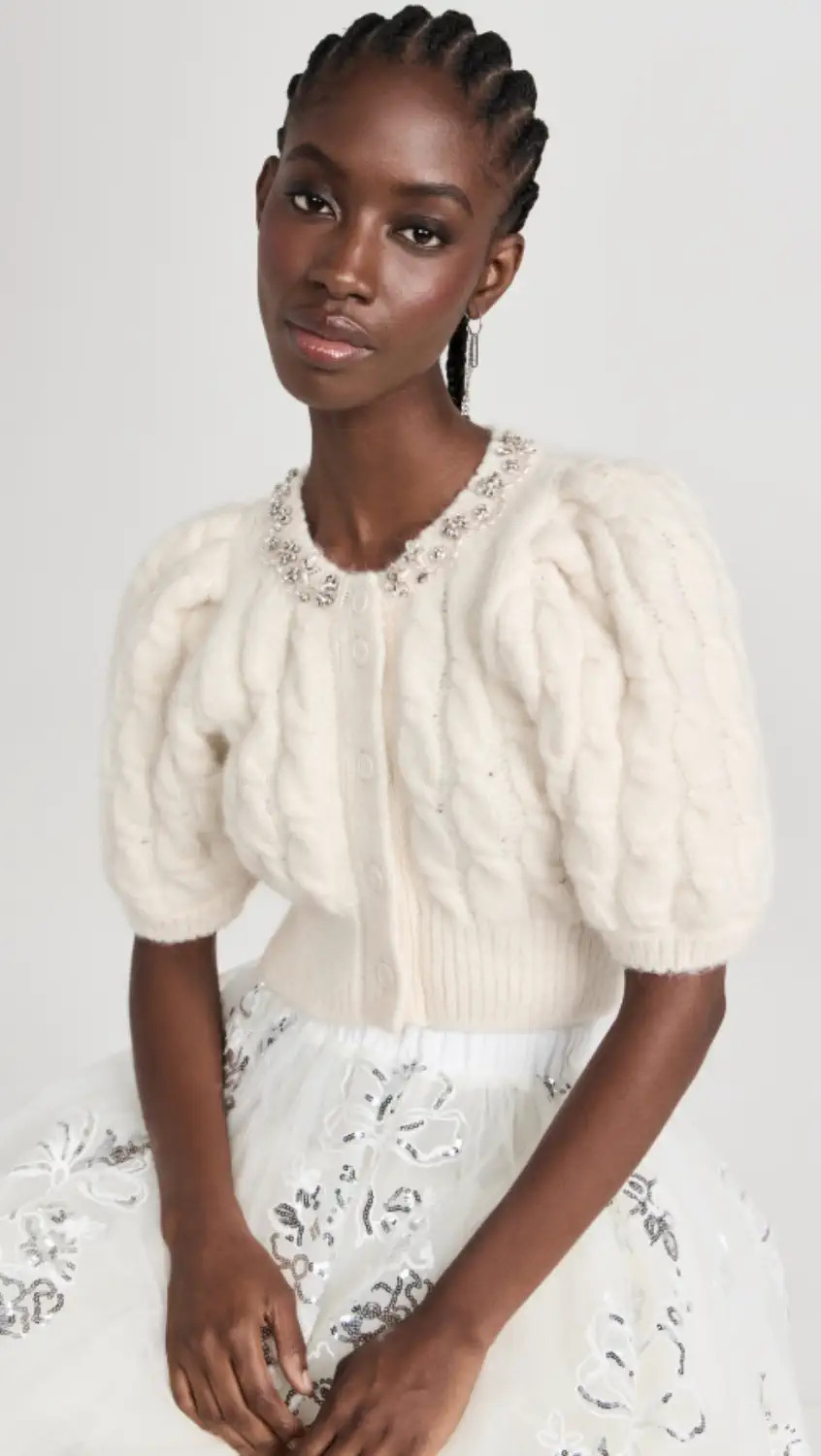 Cropped Cable Puff Sleeve Cardigan | Shopbop