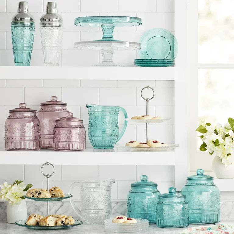 The Pioneer Woman Cassie Glass Canister 3 Pc Set, Teal | Walmart (US)