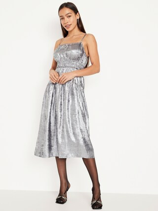 Waist-Defined Cami Shine Midi Dress for Women | Old Navy (US)