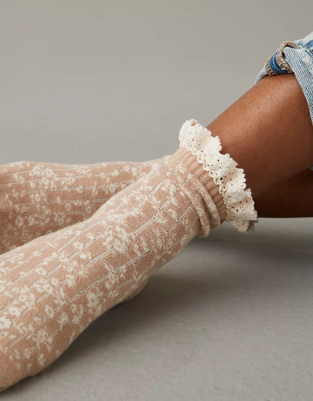 AE Floral Lace-Trim Boyfriend Sock 2-Pack | American Eagle Outfitters (US & CA)