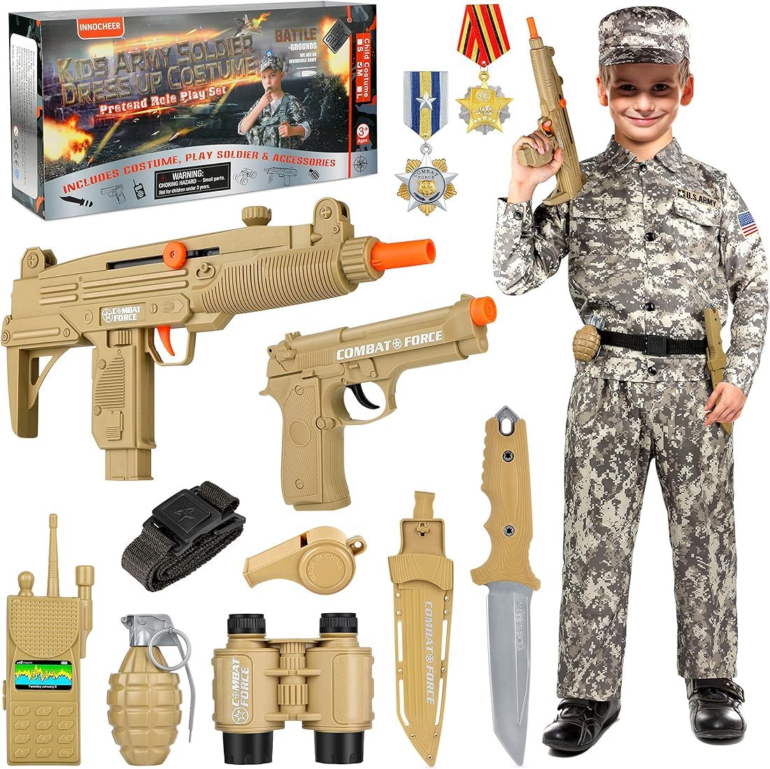 Army Soldier Costume for Kids - Boys Military Costumes Accessories Halloween Dress Up Soldier Role P | Amazon (US)