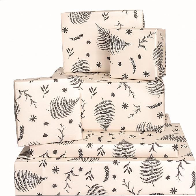Amazon.com: Wrapping Paper for Women Men (x6) Sheets - Ferns and Leaves - Cream Grey - Recyclable... | Amazon (US)