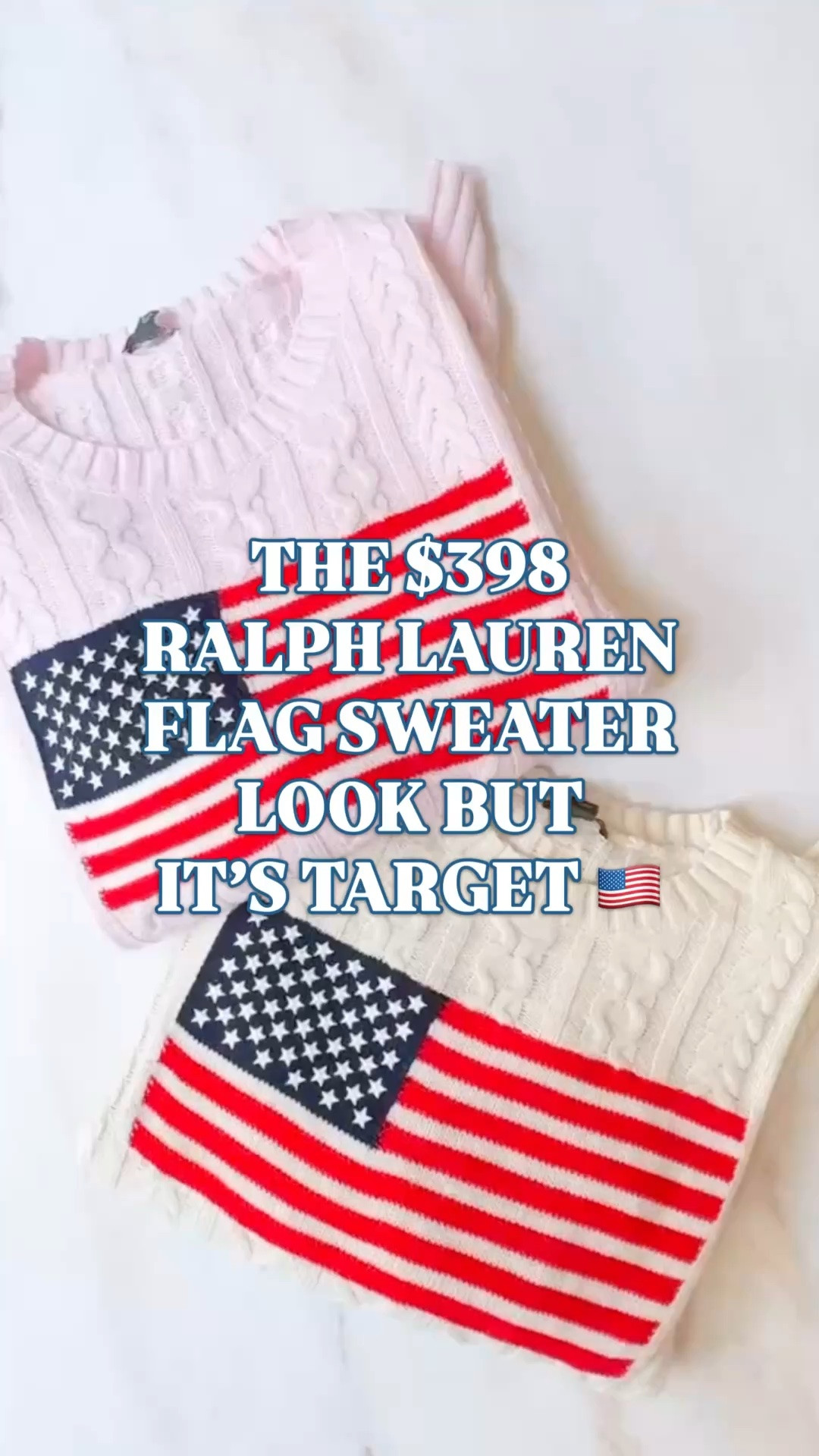 Ralph Lauren flag sweater look for less, Target flag sweater, Fourth of July outfit

The $398 Ralph Lauren flag sweater look, but it’s Target. 🇺🇸

This Americana flag sweater is the kind of preppy summer find that can carry you from Memorial Day weekend all the way through Fourth of July. It has the classic American flag across the chest, cable-knit texture, crewneck shape, below-waist length, ribbed cuffs, and that Ralph Lauren-inspired Americana summer look for way less.

It comes in 4 colors, including the soft pink and classic cream, and it is giving full New England summer, East Coast weekend, Nantucket, Cape Cod, beach house, lake weekend, fireworks, cookout, and boat day energy.

Style it with white shorts, denim cutoffs, white jeans, straight-leg denim, a tennis skirt, linen pants, sandals, sneakers, or over your shoulders with a simple summer dress. It is easy, classic, patriotic, and instantly makes any summer outfit look festive and timeless in the best way. 

Made from a cotton-recycled polyester blend cable knit with an American flag motif, crewneck neckline, ribbed cuffs, and a relaxed everyday sweater shape.

If you’re searching for Ralph Lauren flag sweater look for less, Ralph Lauren inspired sweater, American flag sweater, flag sweater women, Target flag sweater, Target sweater, patriotic sweater, Americana sweater, Memorial Day outfit, Fourth of July outfit, 4th of July outfit women, patriotic outfit women, red white and blue outfit, preppy summer outfit, coastal sweater, New England summer outfit, East Coast summer style, Nantucket outfit, Cape Cod outfit, beach sweater, lake weekend outfit, Target finds, Target style, Target summer finds, or designer look for less, these are a great find that give you that look at a way more wallet friendly price tag. 

#LTKFindsUnder50 #TargetFinds #TargetStyle #RalphLaurenStyle #LookForLess #FlagSweater #GoingViral #MemorialDayOutfit #FourthOfJulyOutfit #AmericanaStyle #PreppyStyle #CoastalStyle

#LTKSeasonal #LTKootd #LTKTravel