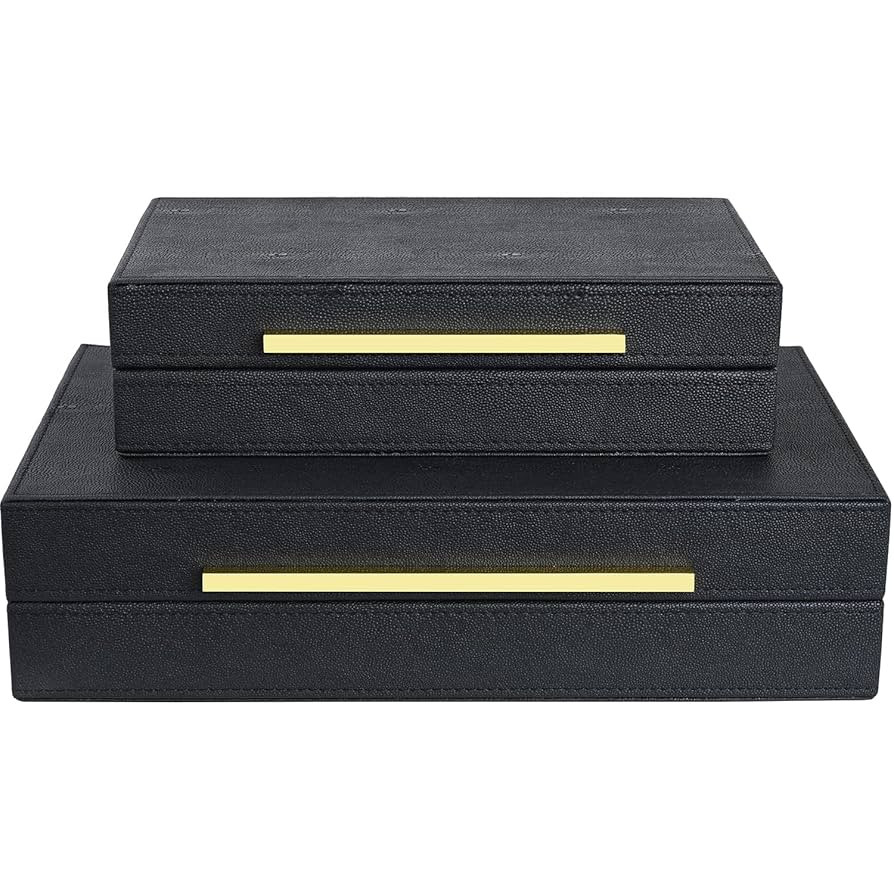 Black Shagreen box Set of 2 Faux Leather Decorative Boxes,Large Nesting Storage Decorative Boxes ... | Amazon (US)