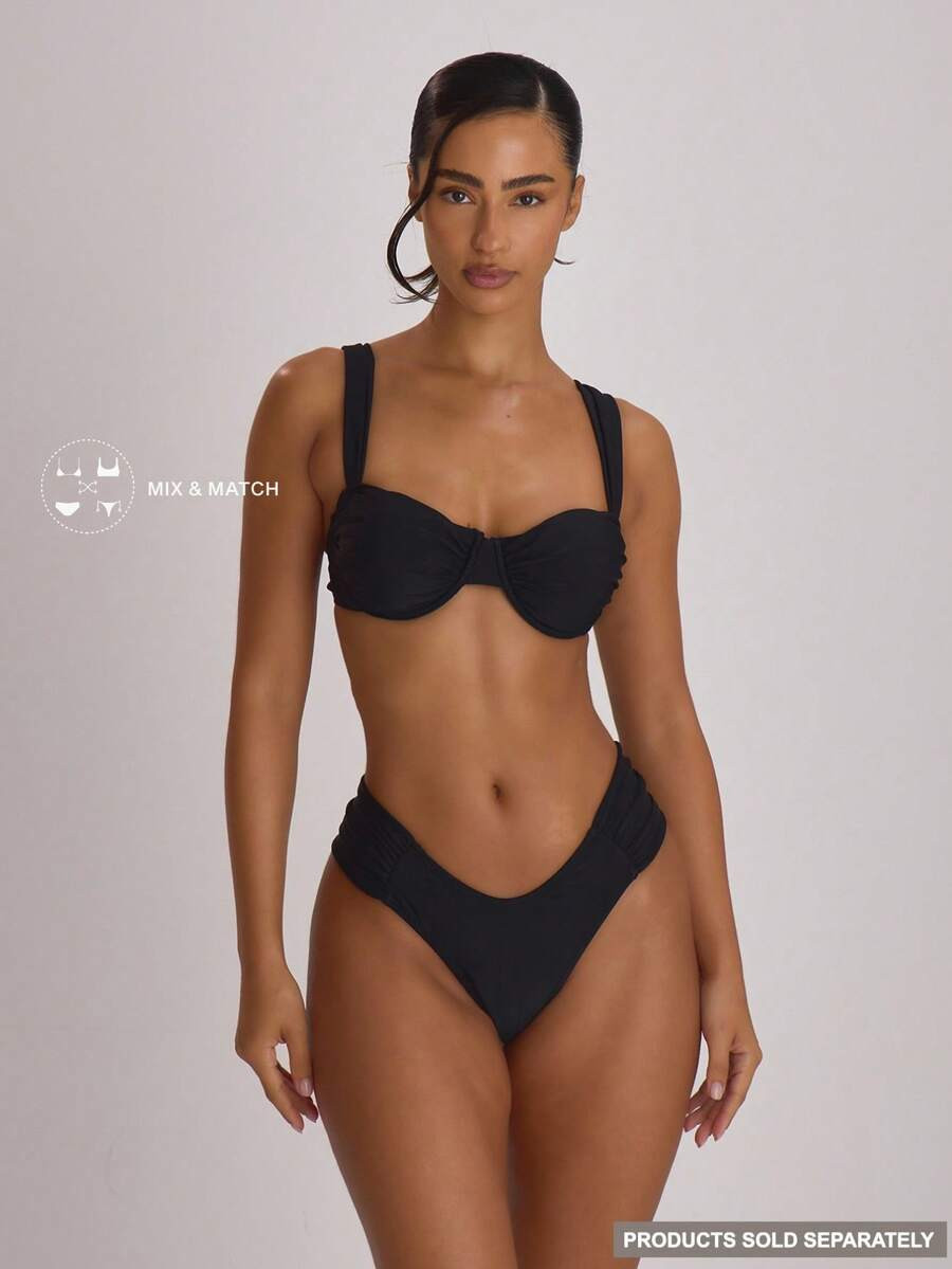 Musera Resort Underwire Thick Shoulder Ruched Cup Bikini Top Swim Vacation Holiday Summer Travel ... | SHEIN