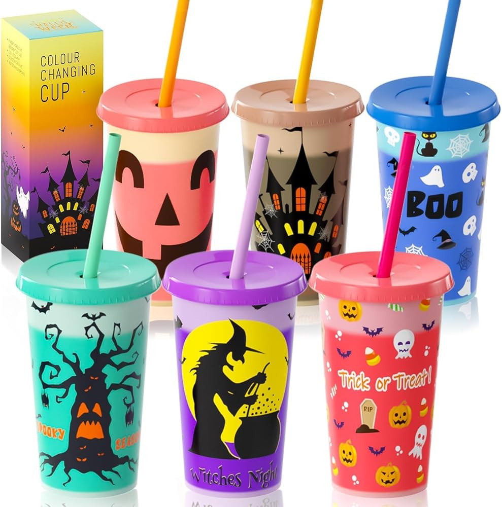 Halloween Color Changing Cups for Kids - 6pcs 12Oz Plastic Tumbler with Lid and Straw in 6 Colors... | Amazon (US)