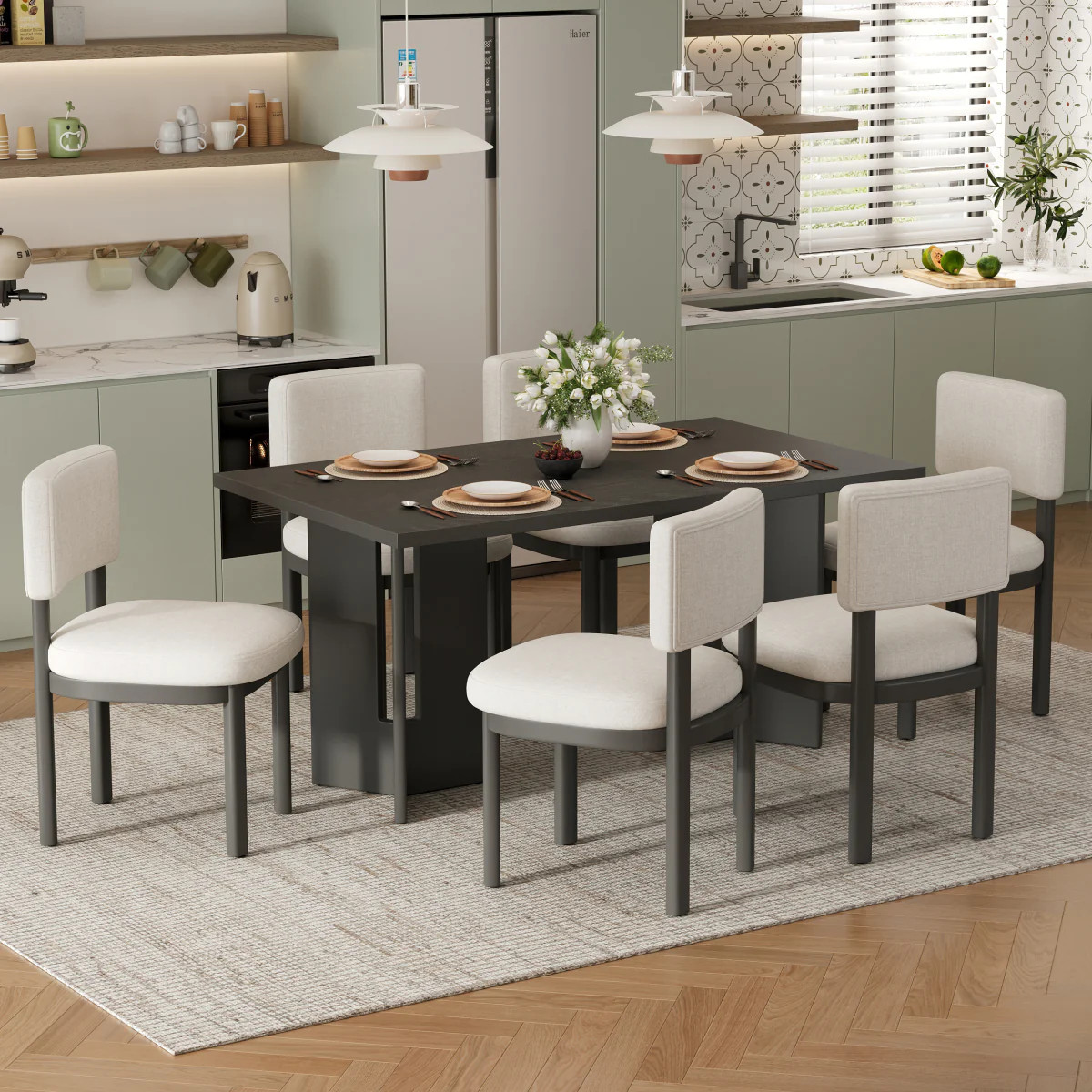 Streamdale Farmhouse Wood Dining Table Set for 6, 60" Gray Rectangular Table & Chairs | Shop Simon