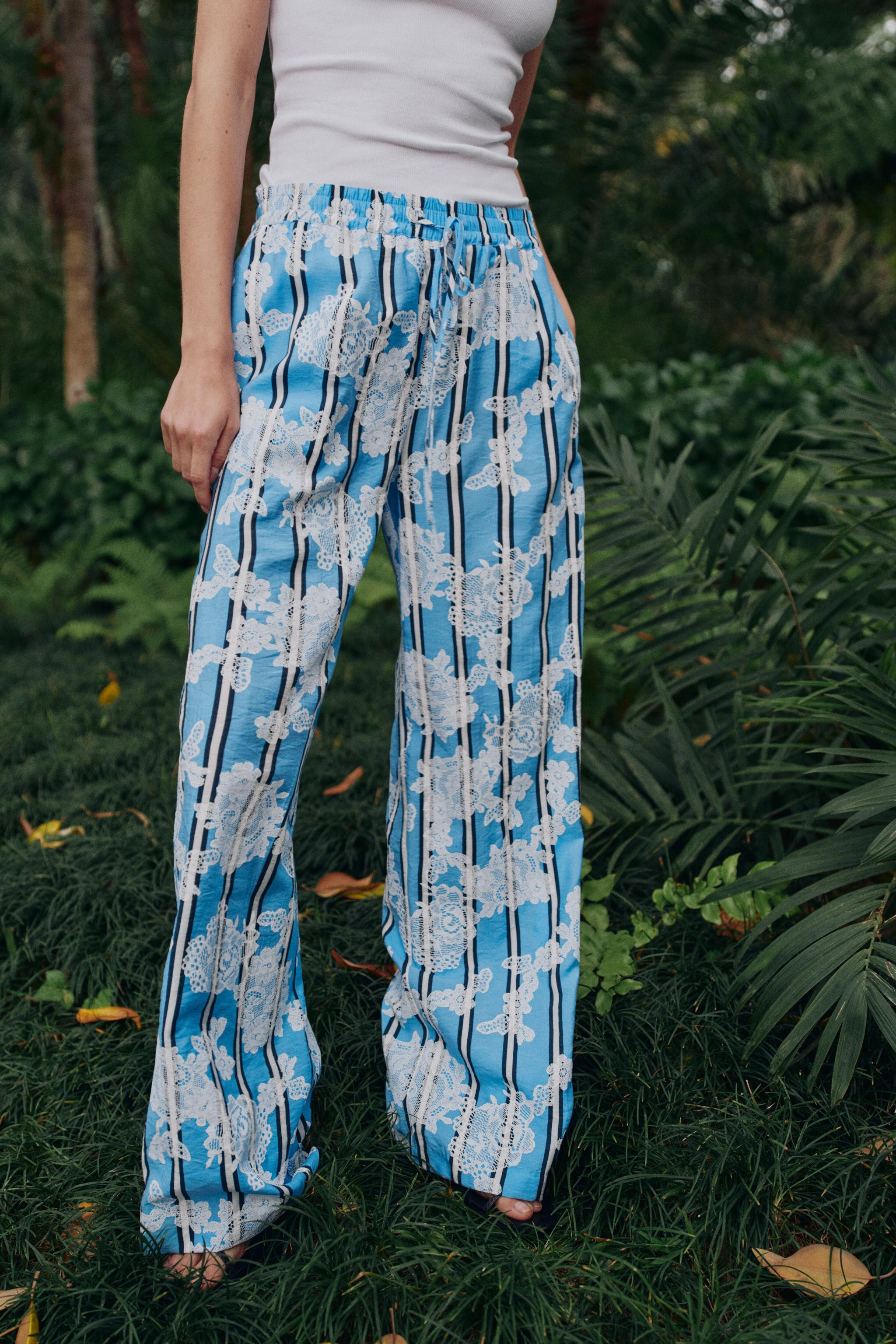STRIPED PRINT WIDE LEG PANTS | Zara US
