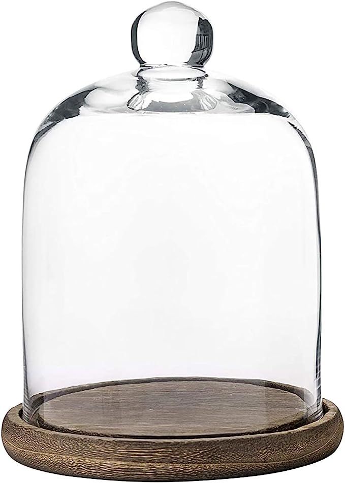 MyGift Clear Cloche Glass Dome, Display Bell Jar with Top Handle and Rustic Brown Wood Pedestal B... | Amazon (US)