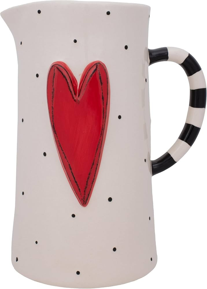 Demdaco Heart Dots Stripes Red and White 9.5 inch Ceramic Stoneware Pitcher | Amazon (US)