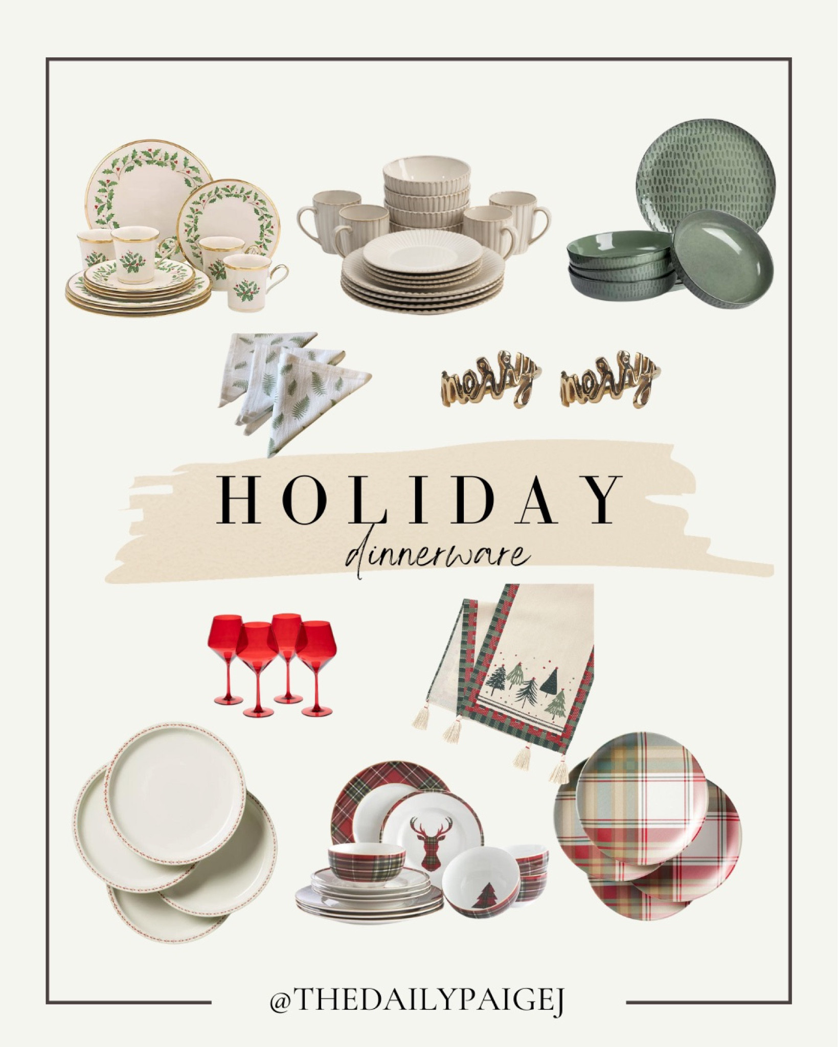 Looking for plates for your holiday event? I love these festive dinnerware set with matching napkins and merry napkin rings. These would be perfect holiday decor for your Christmas Eve or Christmas Day hosting. 

Christmas dinnerware, Christmas plates, holiday decor, home decor, holiday wine glasses

#LTKSeasonal #LTKHoliday #LTKhome