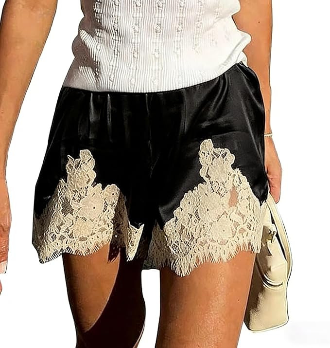 Satin Silk Boxers Shorts for Women Y2k Lace Trim Micro Mini Pajama Shorts Knickers Low Rise Loung... | Amazon (US)