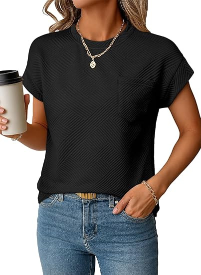 EVALESS Womens Summer Tops Crewneck Cap Sleeve Dressy Casual Business Textured Solid Loose Basic ... | Amazon (US)