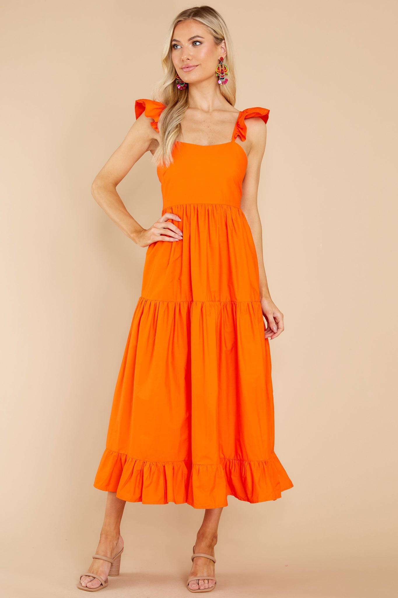 Dressed For Success Orange Midi Dress | Red Dress 