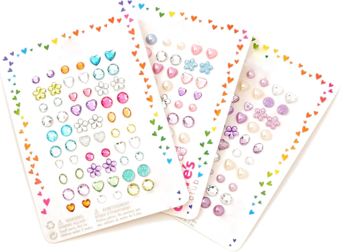 Claire's Club Stick on Earrings Bundle, Cute Jewelry for Girls, Assorted Styles, Rainbow, 3 Pack | Amazon (US)