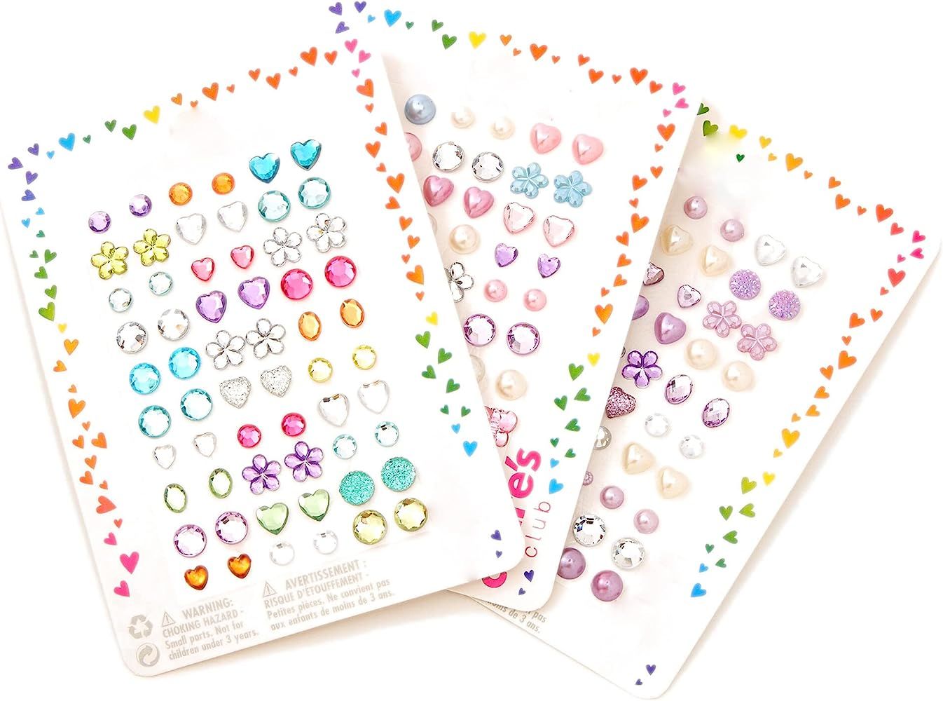 Claire's Club Stick on Earrings Bundle, Cute Jewelry for Girls, Assorted Styles, Rainbow, 3 Pack | Amazon (US)