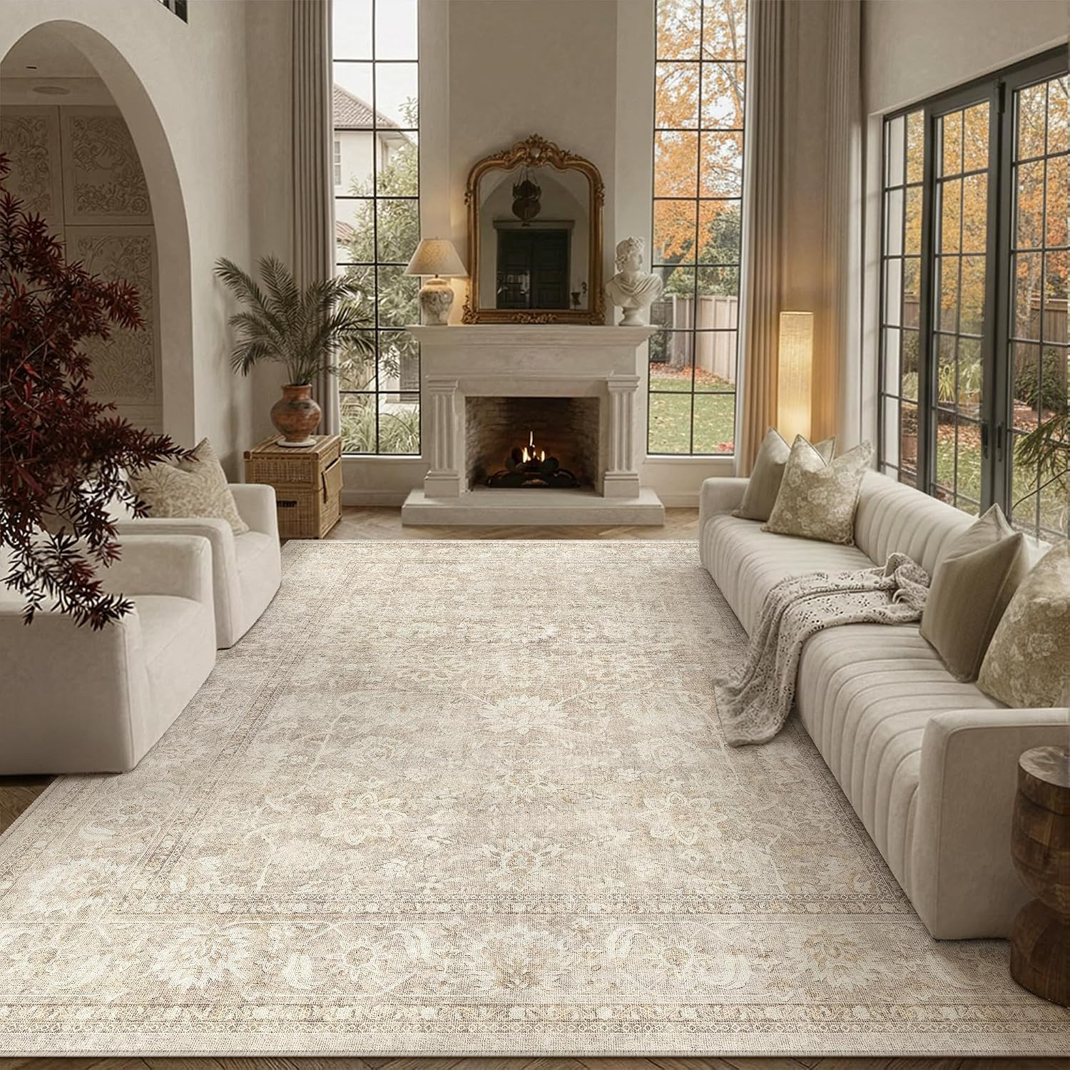 8x10 Beige Area Rug for Living Room Washable Vintage Distressed | Amazon (US)