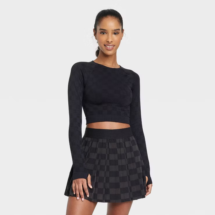 Women's Long Sleeve Jacquard Seamless Cropped Top - JoyLab™ | Target