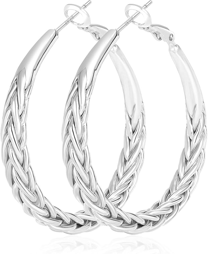 Silver Hoop Earrings for Women Trendy Hypoallergenic 925 Sterling Silver Post Hoop Earrings Light... | Amazon (US)