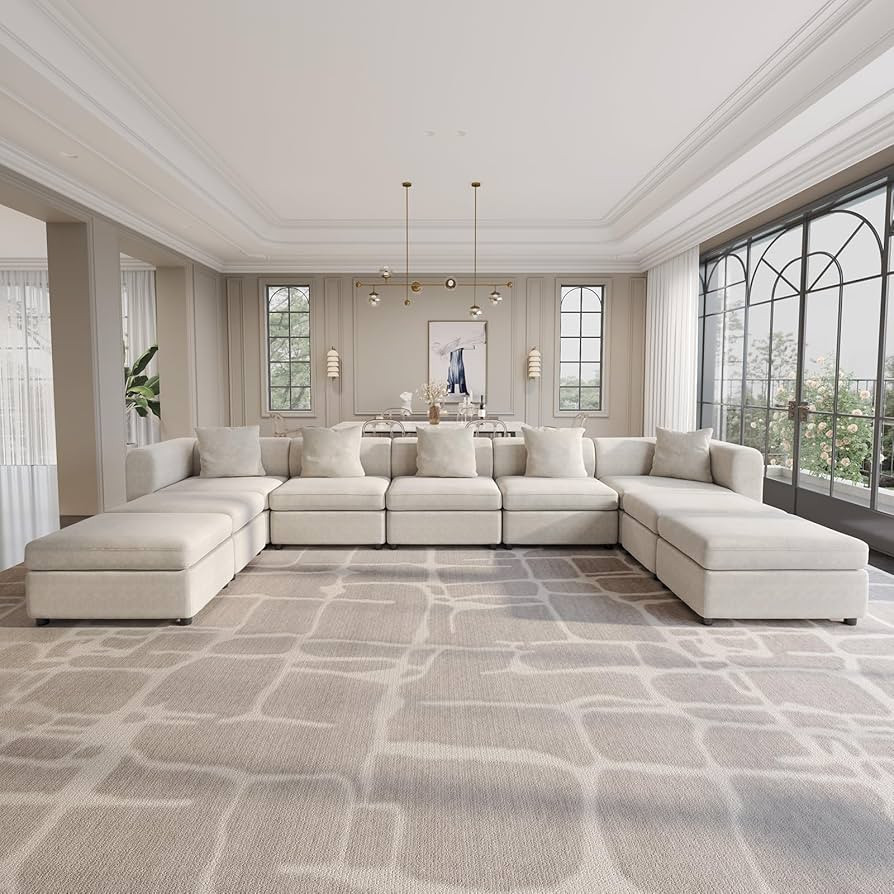 Off-White Velvet Queen Sectional Sofa, Sleeper Sofa Couch with Removable Cushion, Modular Sofa wi... | Amazon (US)