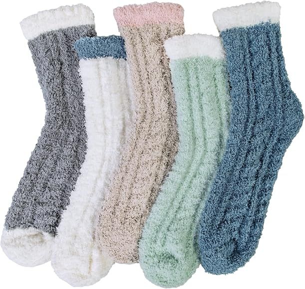 Loritta 5 Pairs Womens Fuzzy Socks Cozy Soft Fluffy Cute Cat Winter Warm Slipper Socks Christmas ... | Amazon (US)