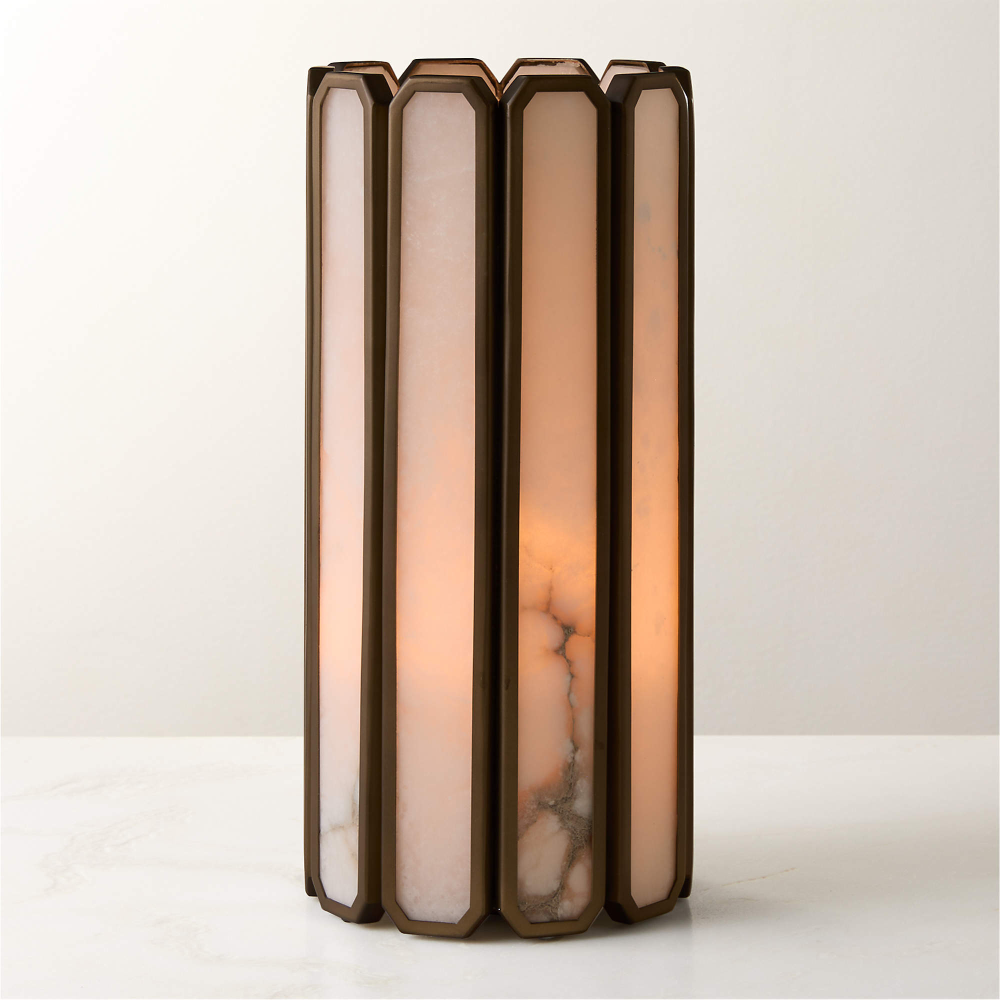Aldron Large Bronze Alabaster Hurricane Candle Holder + Reviews | CB2 | CB2