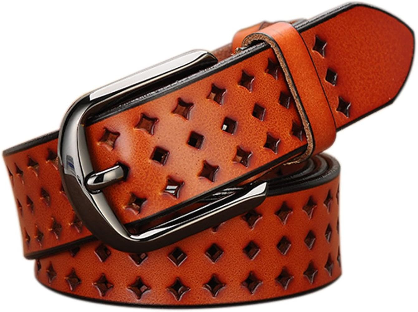 Hollow Leather Belts for Women, Soft Leather Womens Belts with Pin Buckle | Amazon (US)