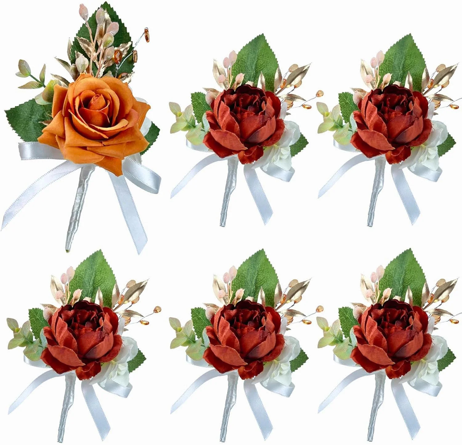 Burnt Orange Boutonniere for Men Wedding Set of 6,Groom and Best Man Boutonniere Aificial Flowers... | Walmart (US)
