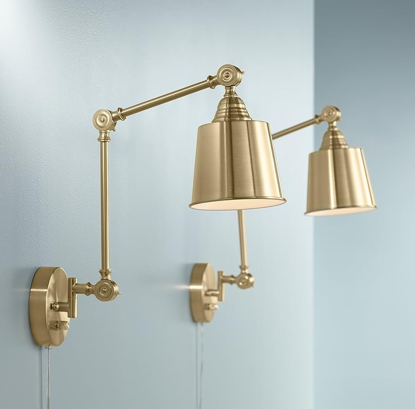 WINGBO Gold Swing Arm Wall Lamp Set of 2, Modern Adjustable Wall Mounted Sconce, Warm Brass Finish | Amazon (US)