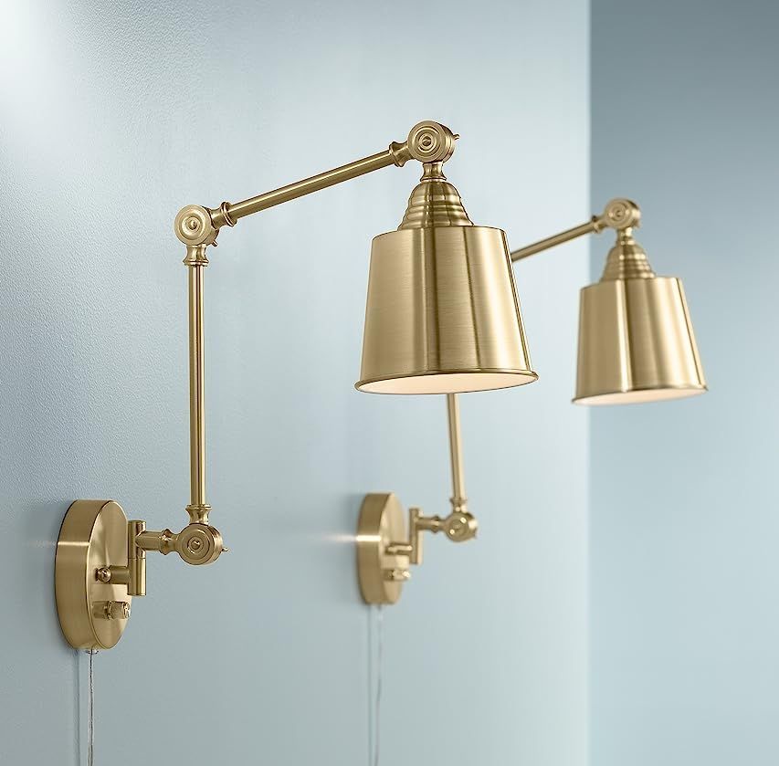 WINGBO Gold Swing Arm Wall Lamp Set of 2, Modern Adjustable Wall Mounted Sconce, Warm Brass Finish | Amazon (US)