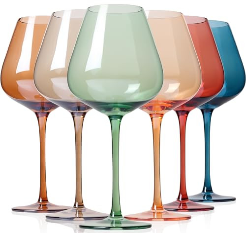 Physkoa Colored Wine Glasses Set 6-18oz HandBlown Multicolor Wine Glasses With Long Stem,Colorful Holiday Wine Glasses Gift for Women Christmas Thanksgiving | Amazon (US)