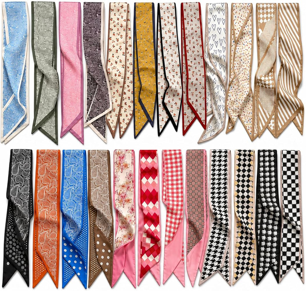 24PCS Fashion Scarves for Women Multifunctional Neck Scarves Purse Scarf Headbands for Bags Hair ... | Amazon (US)