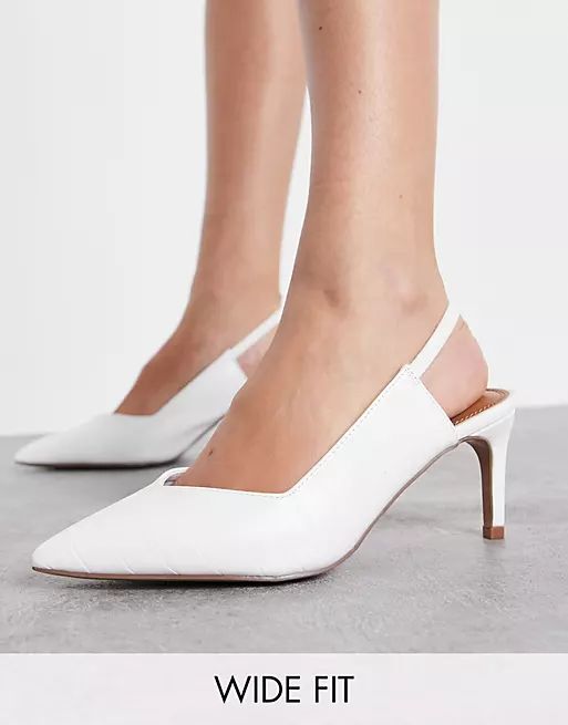 ASOS DESIGN Wide Fit Starship slingback mid heeled shoes in white | ASOS (Global)
