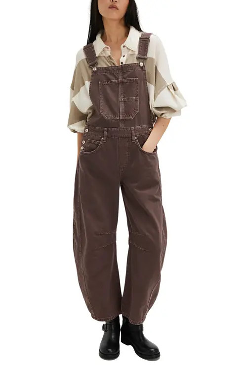 Free People We The Free Good Luck Denim Overalls in Chocolate Mousse at Nordstrom, Size Large | Nordstrom