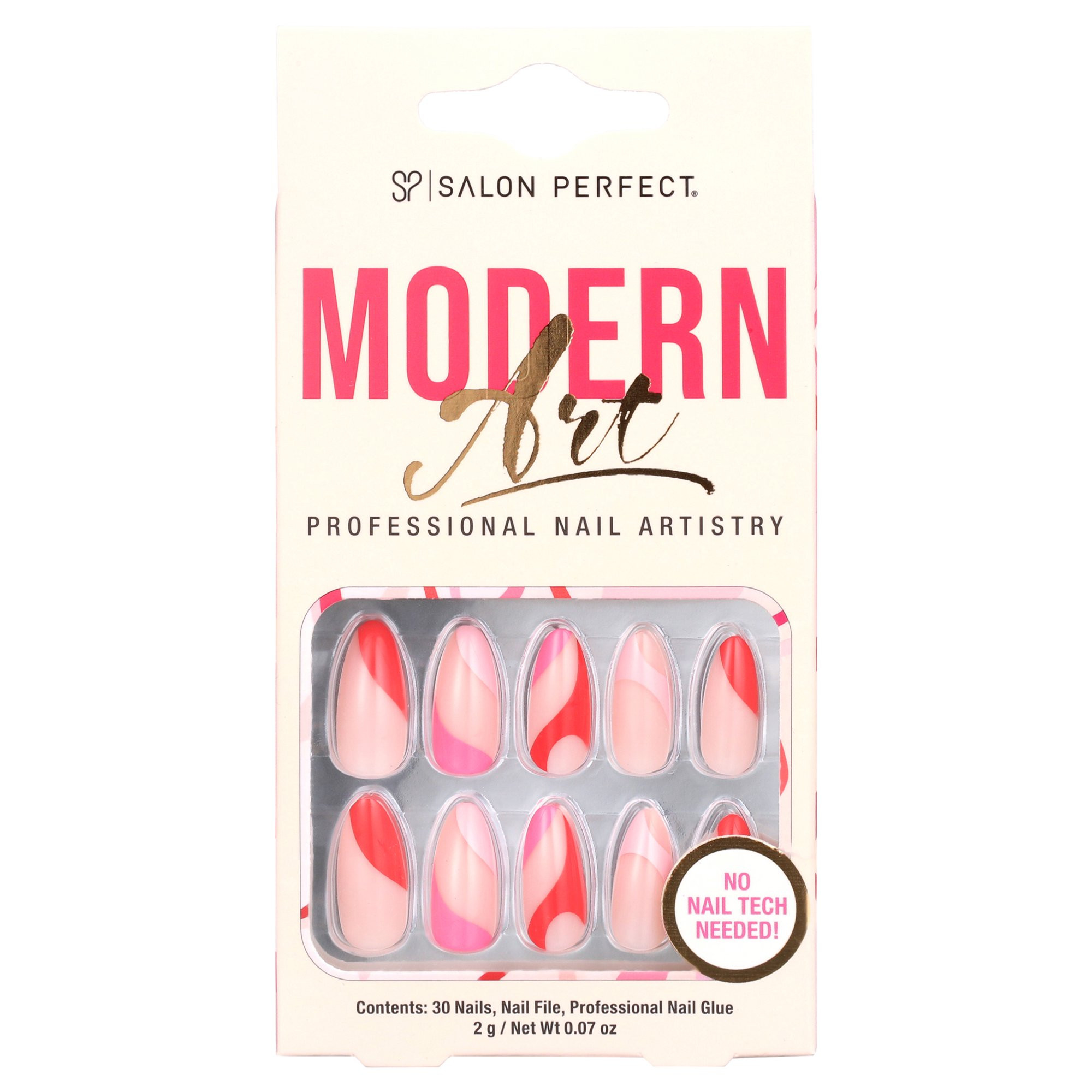 Salon Perfect Artificial Nails, 139 Modern Art Pink Swirl, File & Glue Included, 30 Nails | Walmart (US)