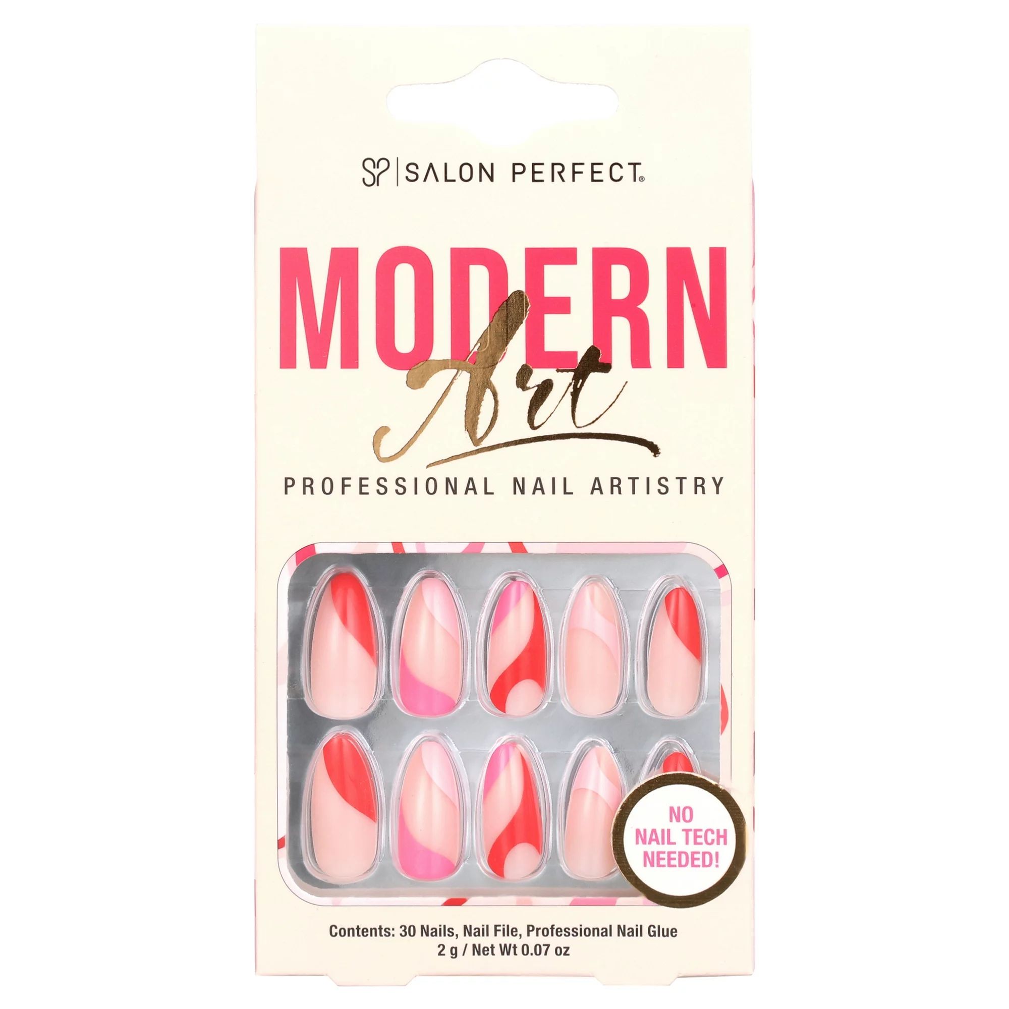 Salon Perfect Artificial Nails, 139 Modern Art Pink Swirl, File & Glue Included, 30 Nails | Walmart (US)