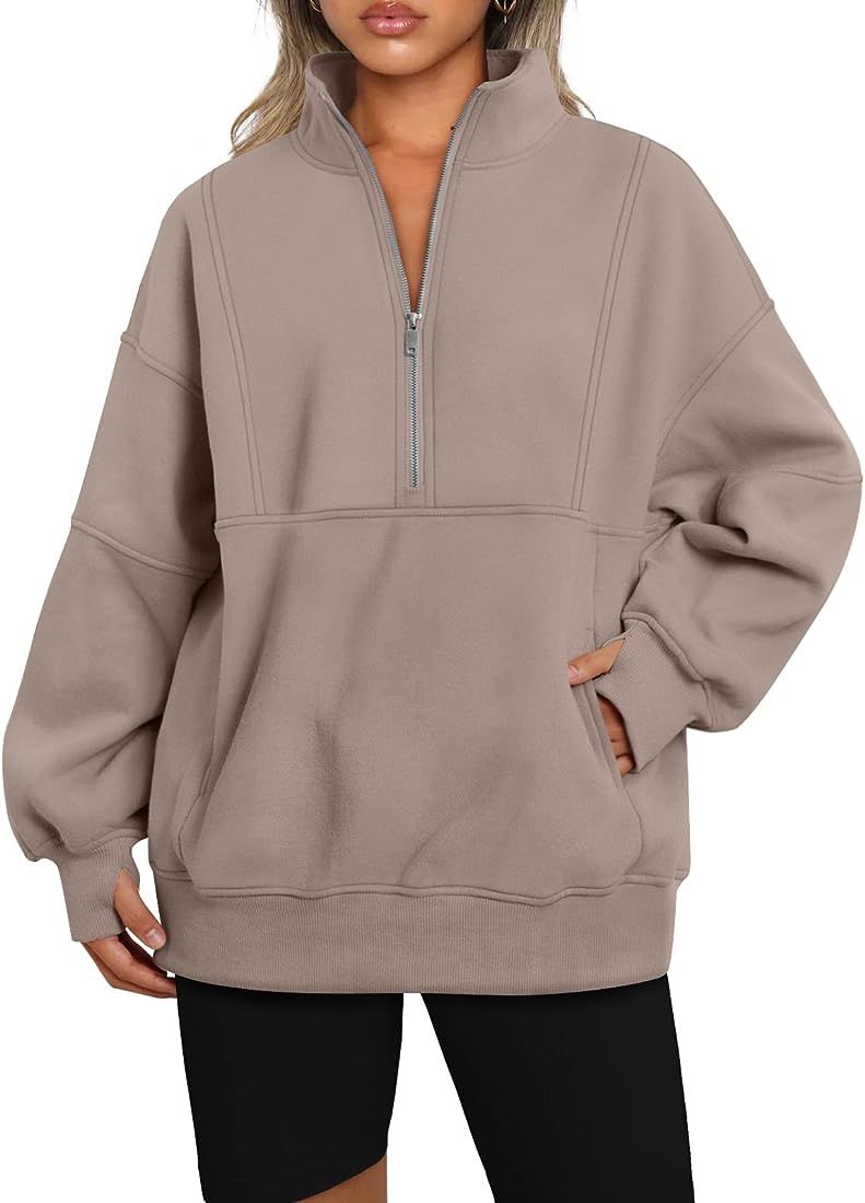 AUTOMET Women's Half Zip Oversized Sweatshirts Fleece Long Sleeve Hoodies Casual Sweaters with Po... | Amazon (US)