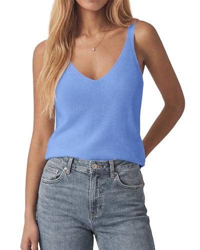KIRUNDO V Neck Ribbed Knit Tank Tops for Women Sleeveless Sweater Vest Basic Camisole 2026 Summer... | Amazon (US)