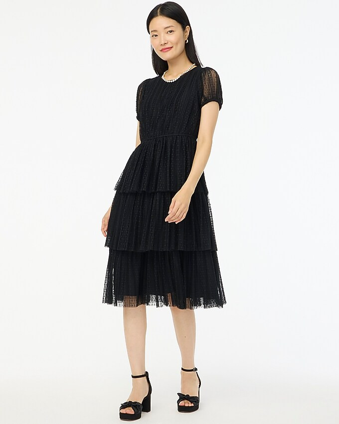 Pleated flock-dot puff-sleeve dress | J.Crew Factory