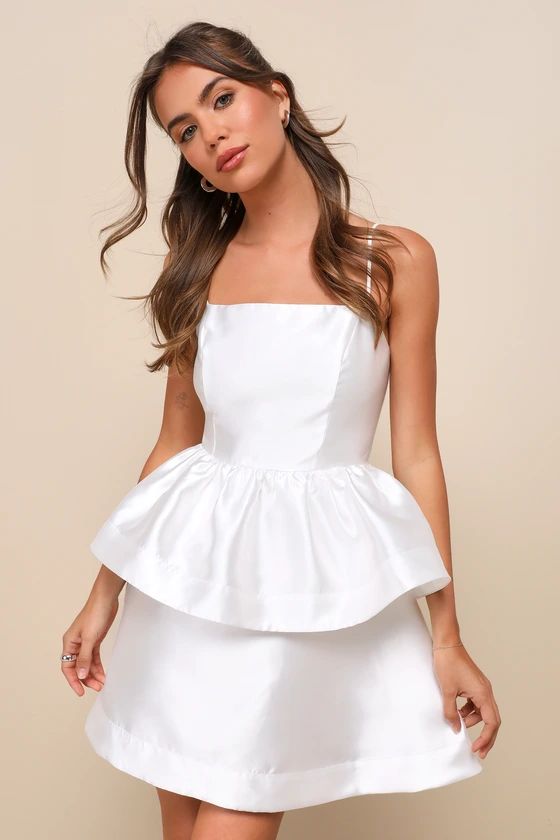 Bubbly Charm White Taffeta Tiered Ruffled Mini Dress | Lulus