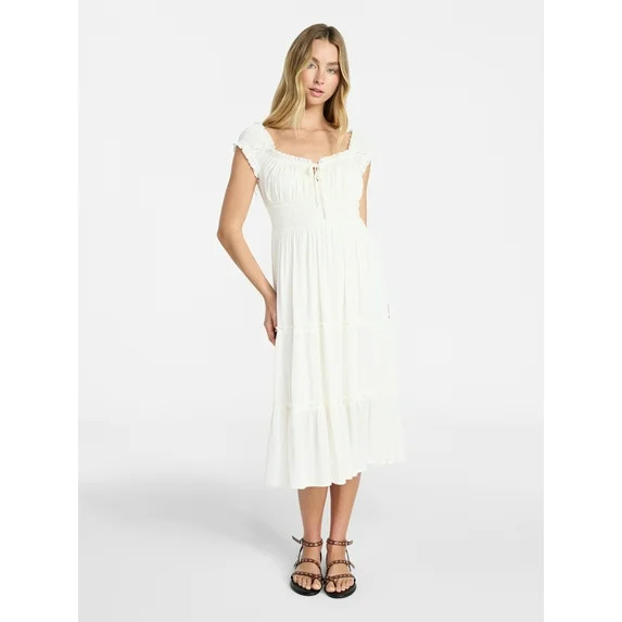 No Boundaries Puff Sleeve Midi Dress, Women’s XXS-XXL | Walmart (US)