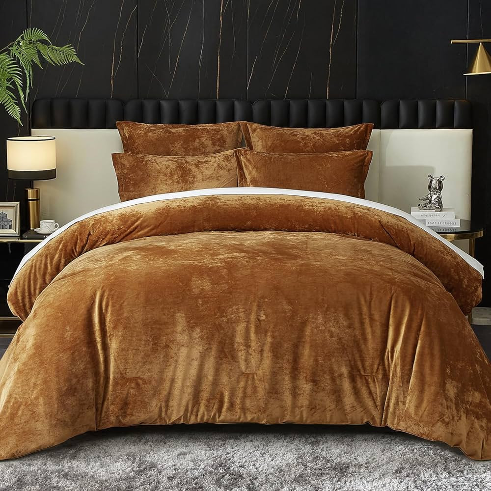 Ivellow Crushed Velvet Comforter Set Queen Lightweight Comforter 5pcs Ultra Soft Breathable Beddi... | Amazon (US)