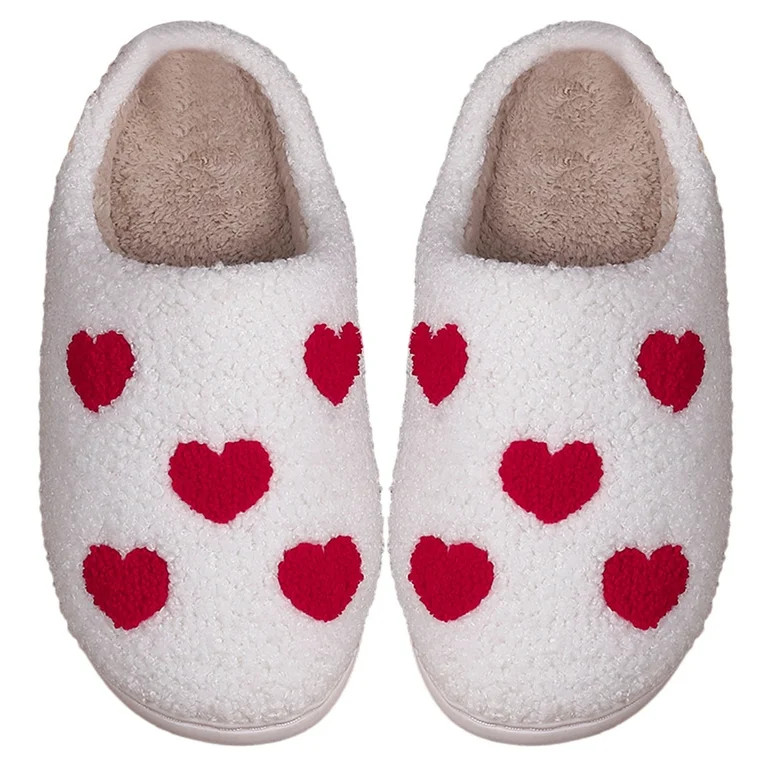 Yucurem Heart Shape Flat Thermal Slippers Anti Slip Cartoon for Men Women (36-37 ) | Walmart (US)