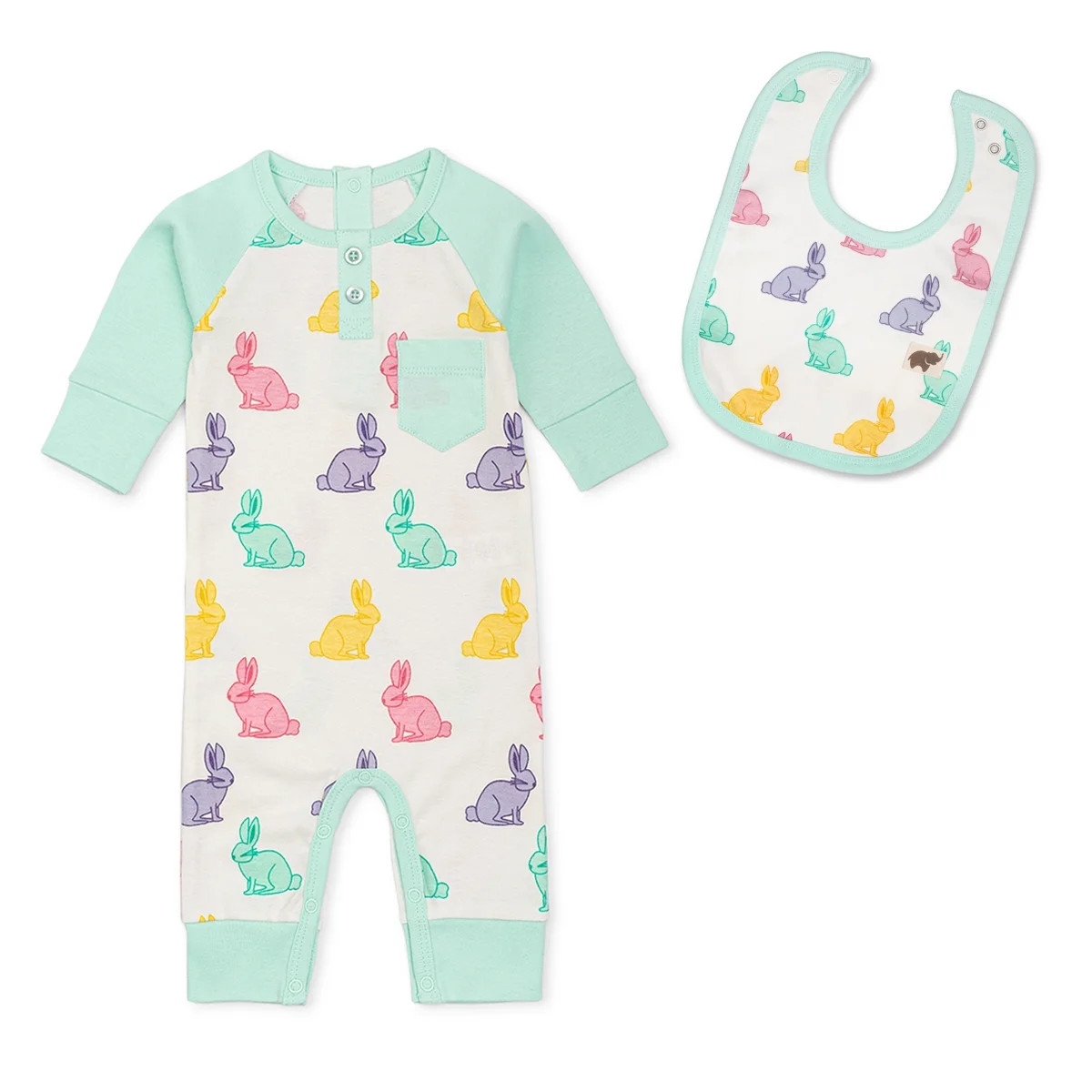 M+A by Monica + Andy Easter Bunny Henley Romper + Classic Bib, Sizes Newborn-9 Months | Walmart (US)