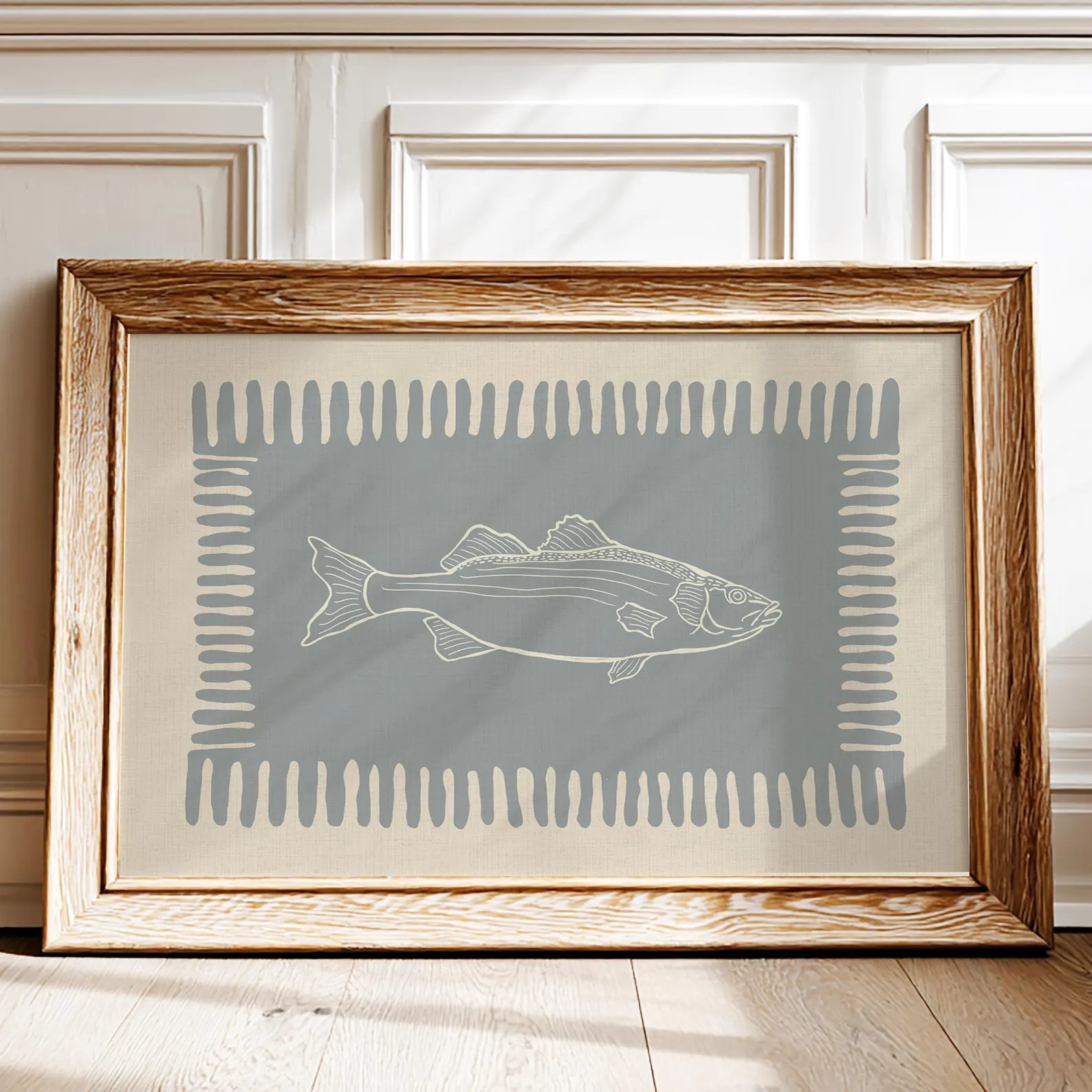 Light Blue Fish Print, Hand-Drawn Coastal Nursery Decor (Framed) | Etsy (Global)