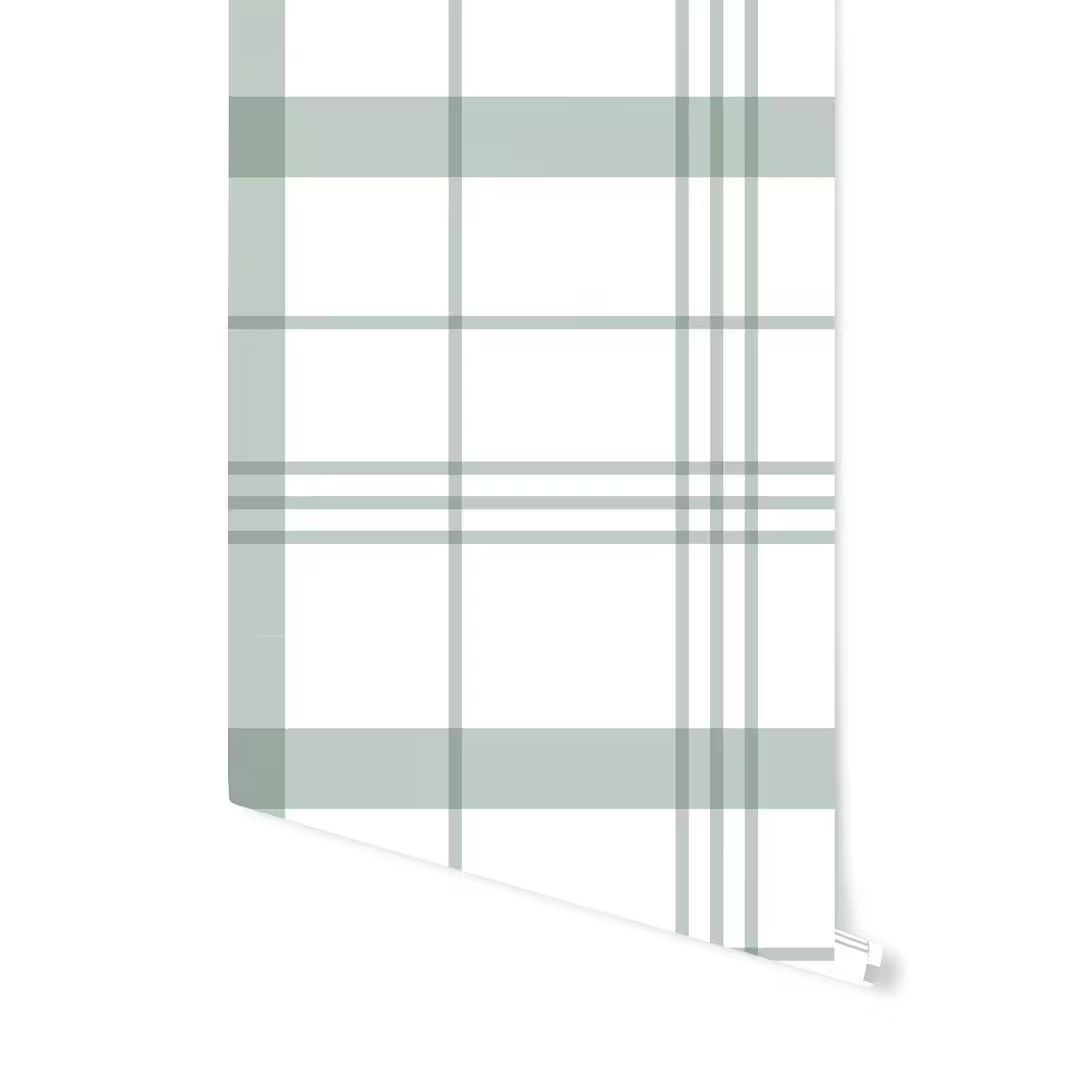 Wallpaper Plaid Green/ Sage Green Asymmetric Plaid Wallpaper / Removable / Peel and Stick / Unpas... | Etsy (US)