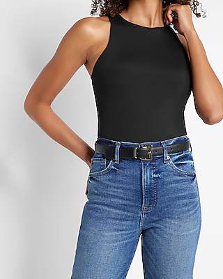 Body Contour Ribbed High Neck Thong Bodysuit | Express